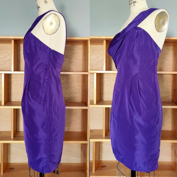 EUC ABS Allen Schwartz Purple One-shoulder Draped Mini Dress 6 Small - Picture 3 of 4